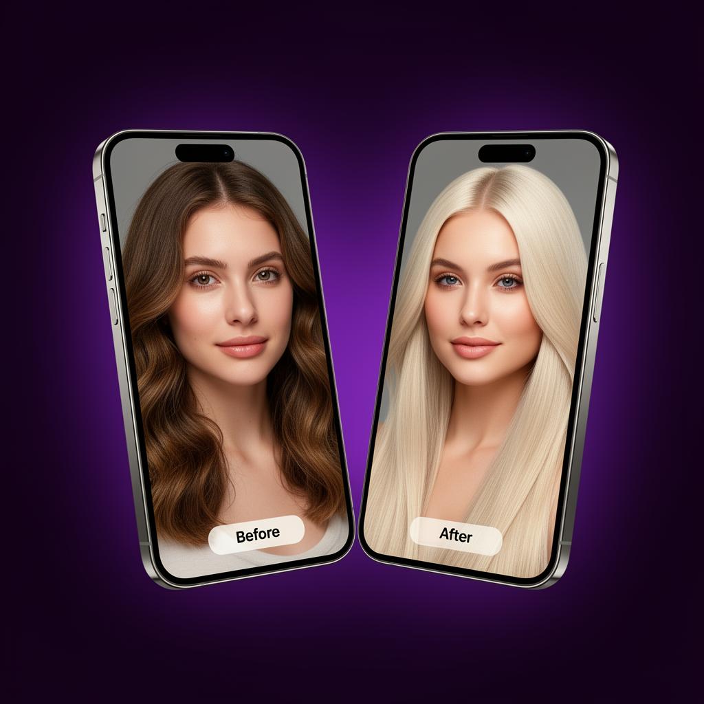 Genni beauty try-on app showing before and after hairstyle transformation
